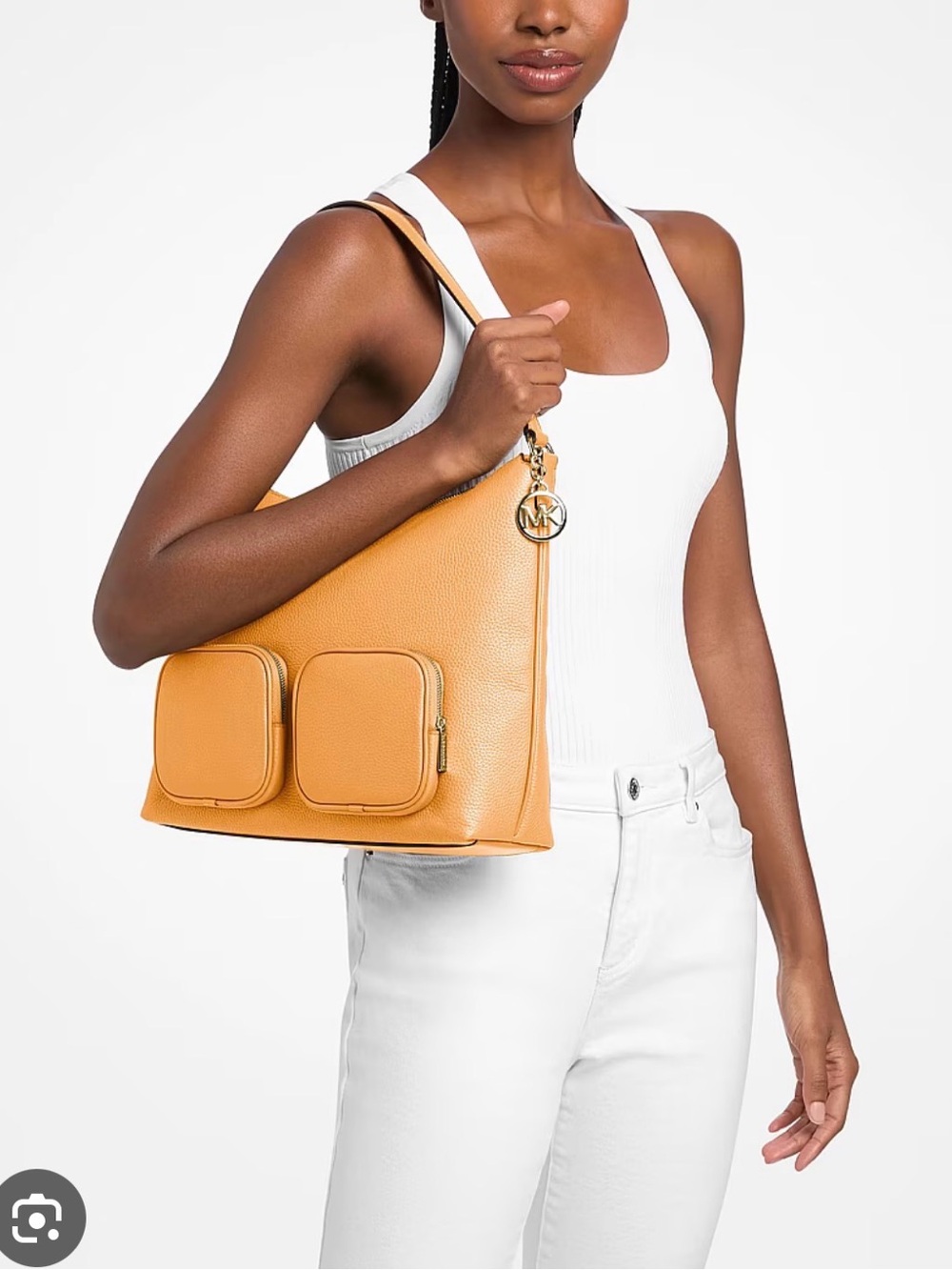 Michael Kors Merritt Cargo Pebbled Leather Shoulder Orange Bag